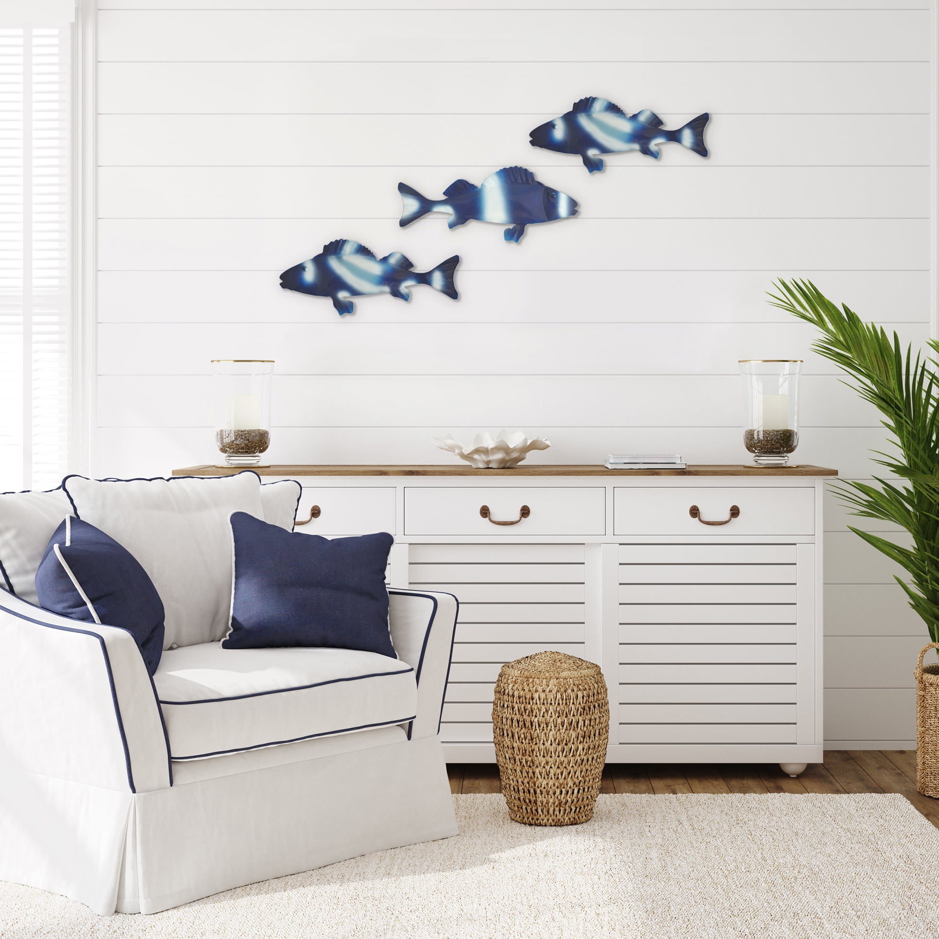 Americanflat Three Metal Fish Wall Decor Set - 3 X 9.5" Fish as Outdoor Metal Wall Art Decroations - Modern Style Wall Hanging Decor for Patio, Garden - Metal Indoor Wall Art