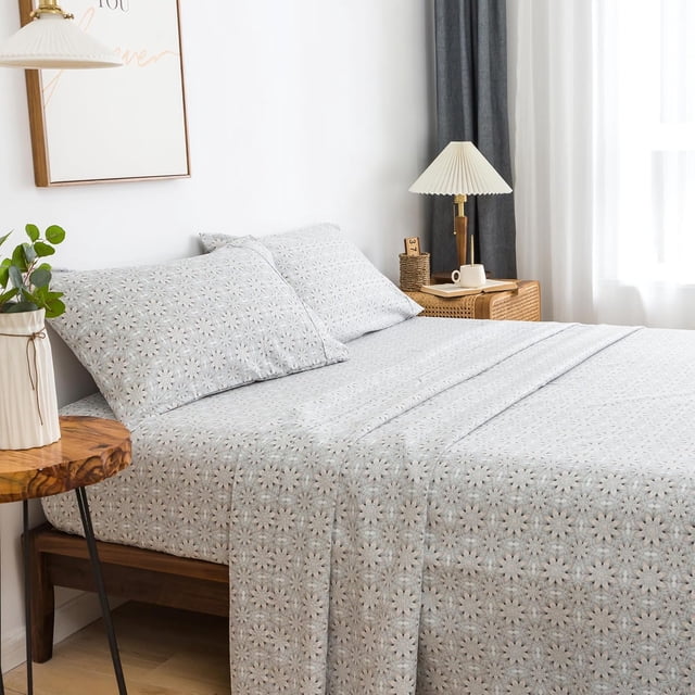 King Size Bed Sheets Set PC Soft Cooling Thread Count Microfiber Printed Sheet Deep Pocket Breathes Better Machine Washable Tropical Palm Tree Fronds Patterned Double