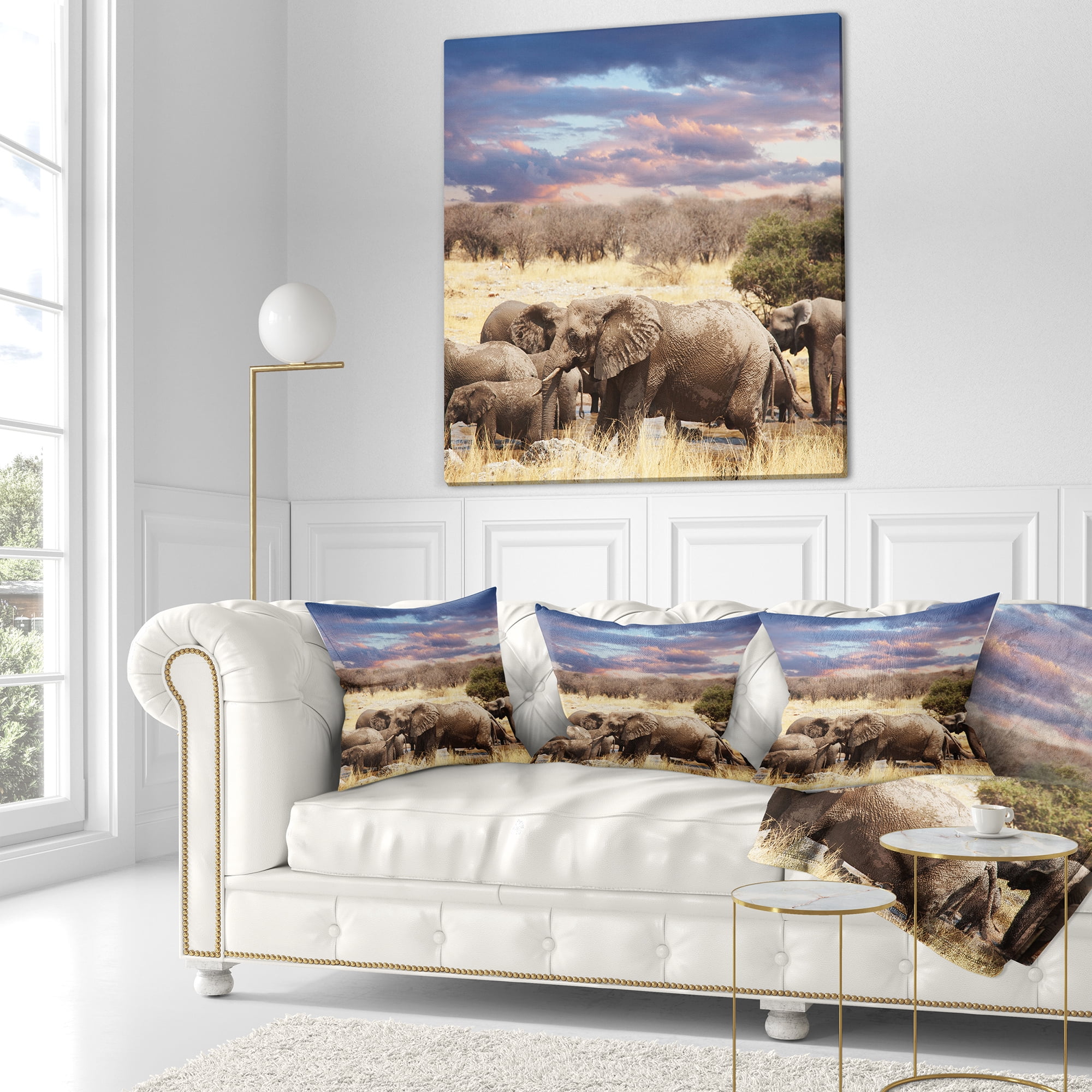 Designart Memory of Elephants in Bush - Abstract Throw Pillow - 18x18