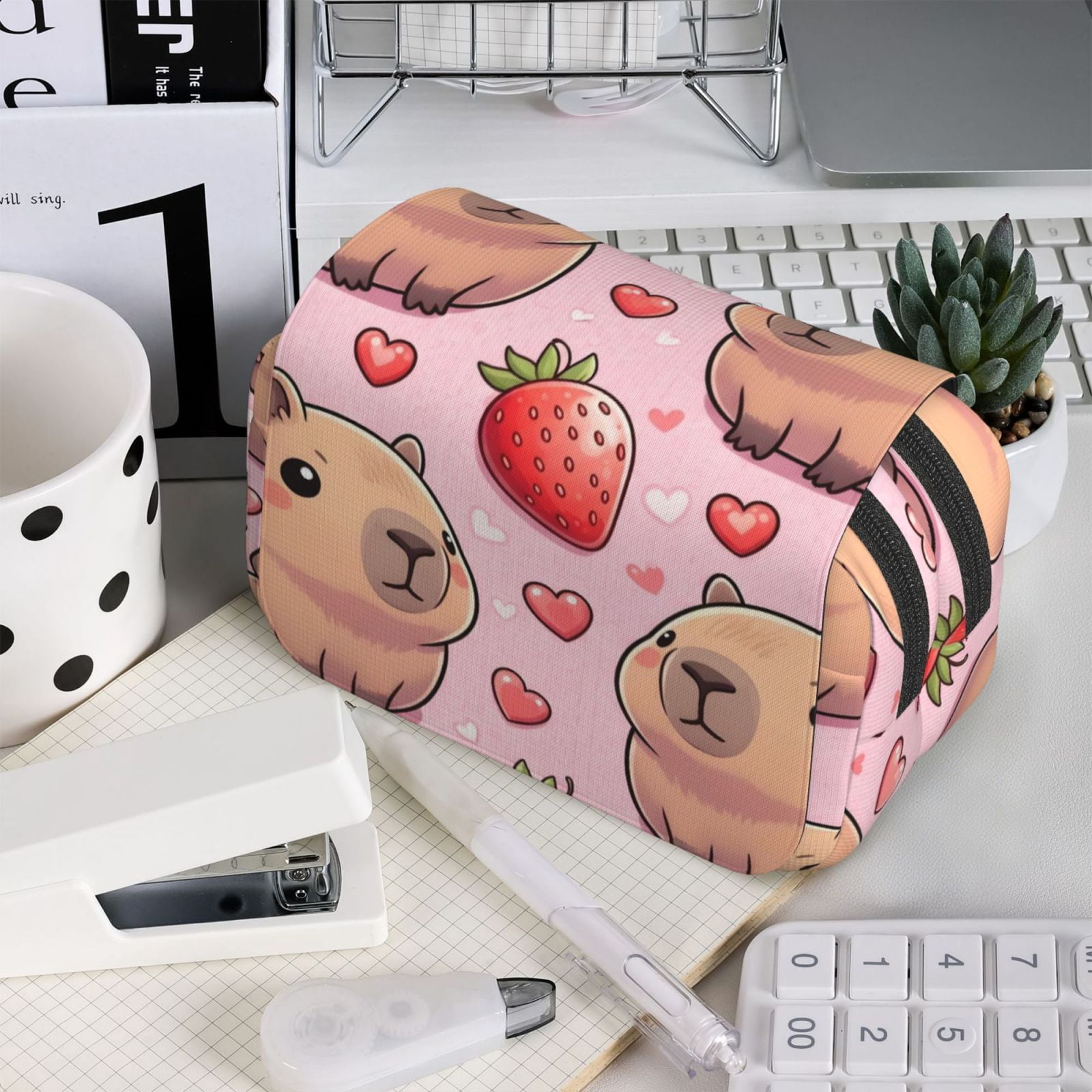 Large-Capacity Flip-Top Double-Layer Pencil Case, Multi-Functional Pocket Pen Case, Durable Stationery Organizer Pusheen Capybara Pattern 4