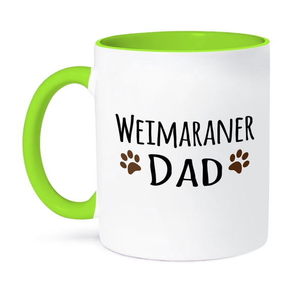 3dRose, Weimaraner Dog Dad - Doggie by breed - muddy brown paw prints - doggy lover - proud pet owner love, 11oz Two-Tone Green Mug