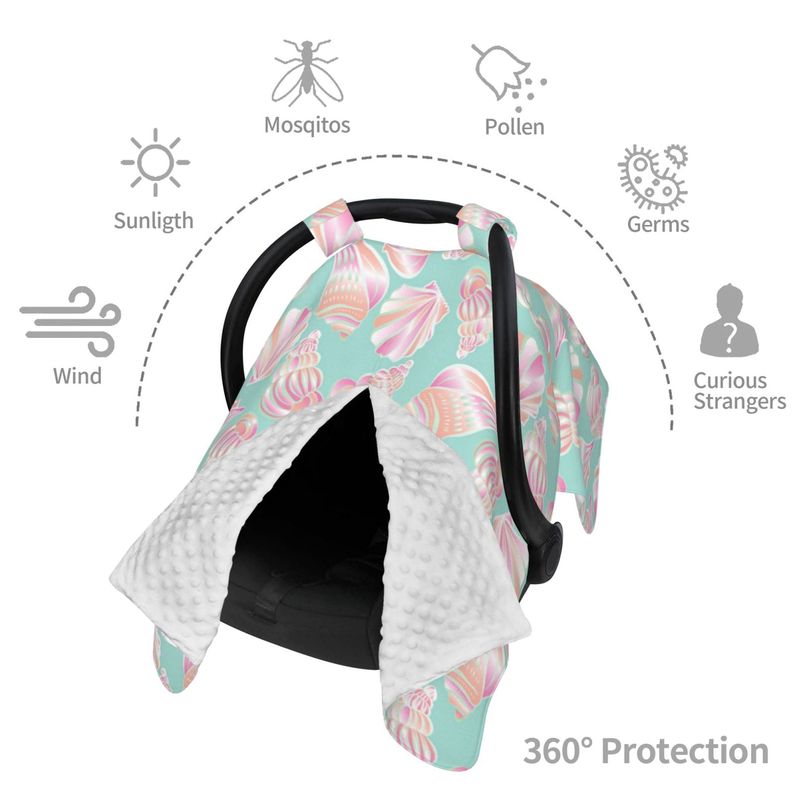 Car Seat Cover Baby - Conch Shells Print No.9023 Breathable Infant Car Seat Cover for Baby Carseat, Lightweight Comfort Baby Essentials Must Haves Newborn Stuff for Girl Boy