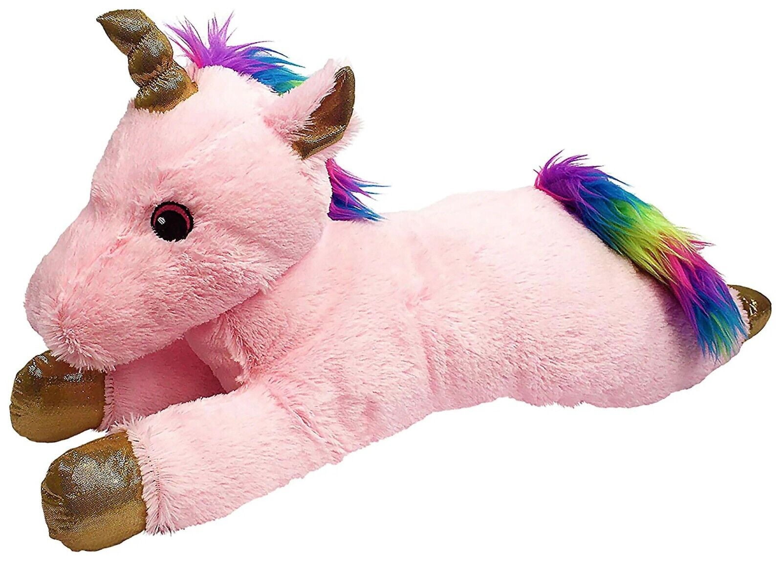24" Big Dog Toy Jumbo Plush Unicorn Squeaker Rainbow Mane Tail Metallic Horn (White)