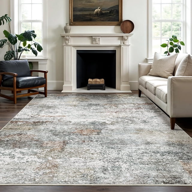 Alfombra lavable Art&Tuft, 244 x 305 cm, gris y óxido, antideslizante