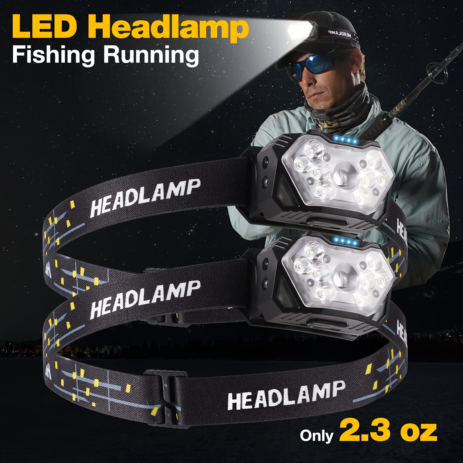 Rechargeable 1200LM LED Headlamp with Red Light, 8 Modes for Camping, Hiking, Cycling, Fishing, Car Repair, Emergency, Gift for Men