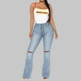 thumbnail image 2 of Fjofpr Clothing Womens Jeans Flare Legs Clearance High Waisted Jeans for Women Womens Jeans Trendy Fall 2024 Women's High Waist Slim Hole Trumpet Pants, 2 of 8