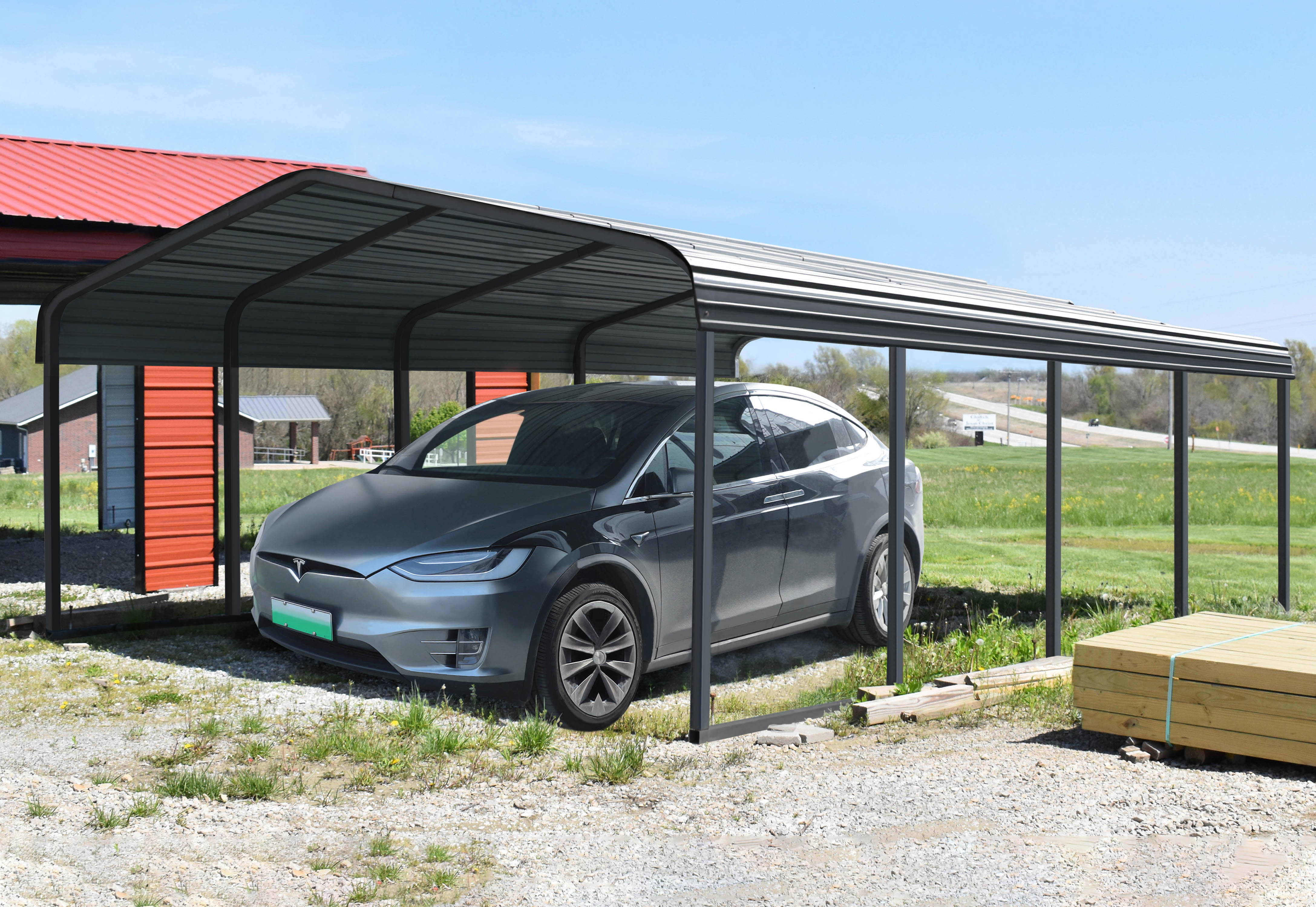 VEIKOUS 20' x 12' Outdoor Carport, Galvanized Metal Heavy Duty Garage Car Storage Shelter, Grey - image 8 of 17