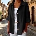 thumbnail image 2 of MSJUHEG Button Down Shirts Women 3/4 Sleeve Shirts Collared Tops Summer Cotton Linen Tops stretchy shirt women Women's Tunics Cute T Shirts A4 Black L, 2 of 8