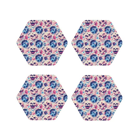 

Tideii blue record rock Skull for Leather Coasters 4 Pieces Anti-fouling and Anti-scalding Decorative Coasters Suitable for Restaurants Kitchens Coffee Shops-Hexagon