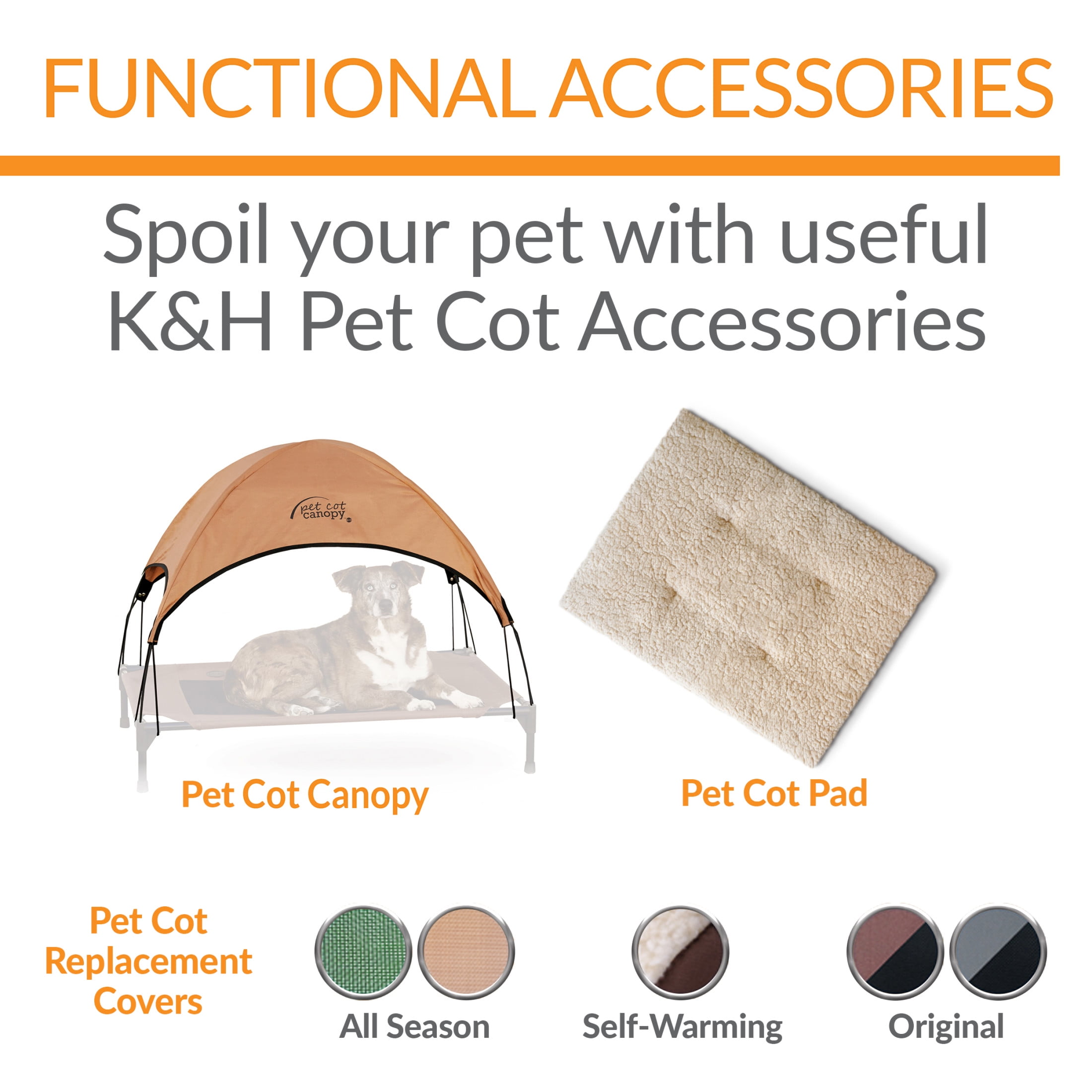 K&H Pet Products Original Bolster Pet Cot Elevated Pet Bed Charcoal/Black Mesh Medium 32 X 25 X 7 Inches