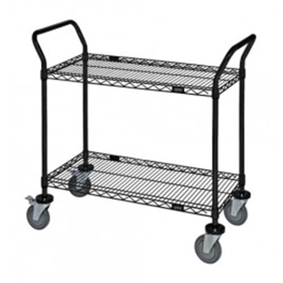 Black 2 Shelf Wire Shelving Utility Cart - 18 x 36 x 37.5 in.