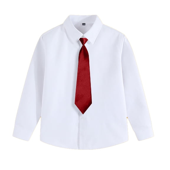 FYDUU Boys Long Sleeve Dress Shirts Graduation White Shirt Classic Formal School Uniform Tops Kids Button Down Shirts Comfortable Blouses 10-11 Years