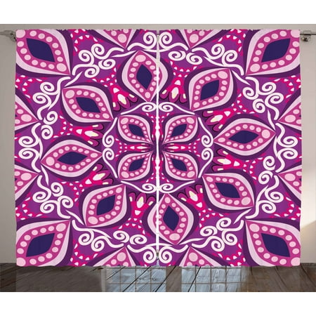 Floral Curtains 2 Panels Set Trippy Flower Motif With Modern Lace