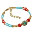 thumbnail image 4 of AeraVida Vibrant Nature Blue Turquoise and Coral Double Strand Brass Bracelet, 4 of 4