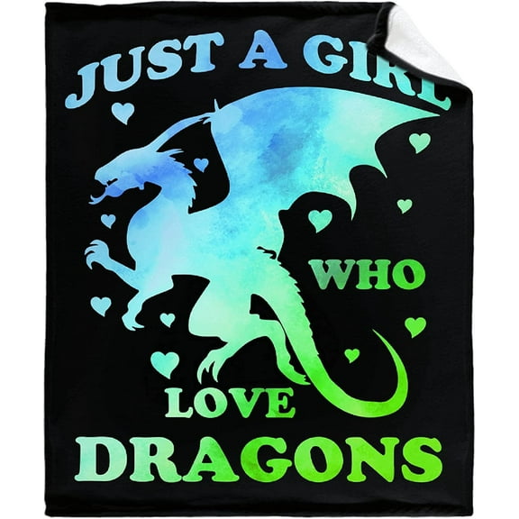 Just A Girl Who Loves Dragons Blankets for Couch Sofa Bed Fleece Throw Blanket Super Soft Lightweight Warm Gift for Kids Women Indoor Home Decor 60"x50" for Teens