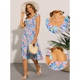 thumbnail image 2 of DARING DIVA Smocked Sleeveless Ruffle Neck Flowy Floral Midi Dress XS Blue Pink, 2 of 6