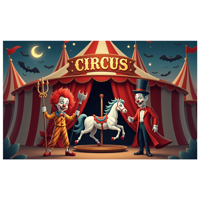 Bannière de Cirque à Thème Coloré Design Clown Éléments Décoratifs Rideaux Rouges Décoration de Fête Carnaval pour Enfants Fête Décoration Intérieure Célébration d'Anniversaire