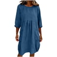 thumbnail image 2 of PEIBang Women's Solid Loose Round Neck Dress, 3/4 Sleeve Tiered Loose Midi Dress with Side Pockets for Daily Wear, 2 of 6