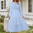 thumbnail image 1 of Vestido De Manga Larga Vestido ajustado para mujer Vestido largo tipo túnica con mangas abullonadas Vestido diario plisado con cuello redondo Cgtredaw Celeste Xl para Mujer, 1 of 1