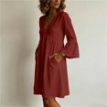 thumbnail image 7 of DuoJiaJ Womens Casual Dress, V Neck Long Sleeve Loose Fit Dresses Red S-2XL, 7 of 7
