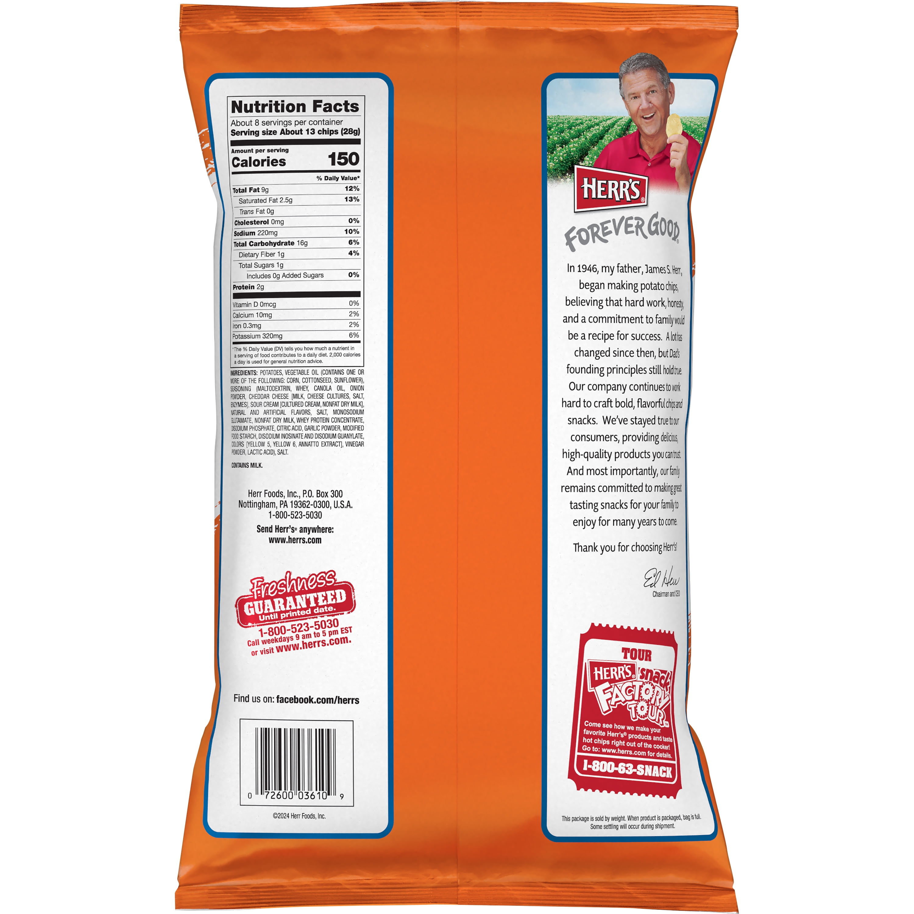 Herr's Cheddar & Sour Cream Potato Chips 7.75oz