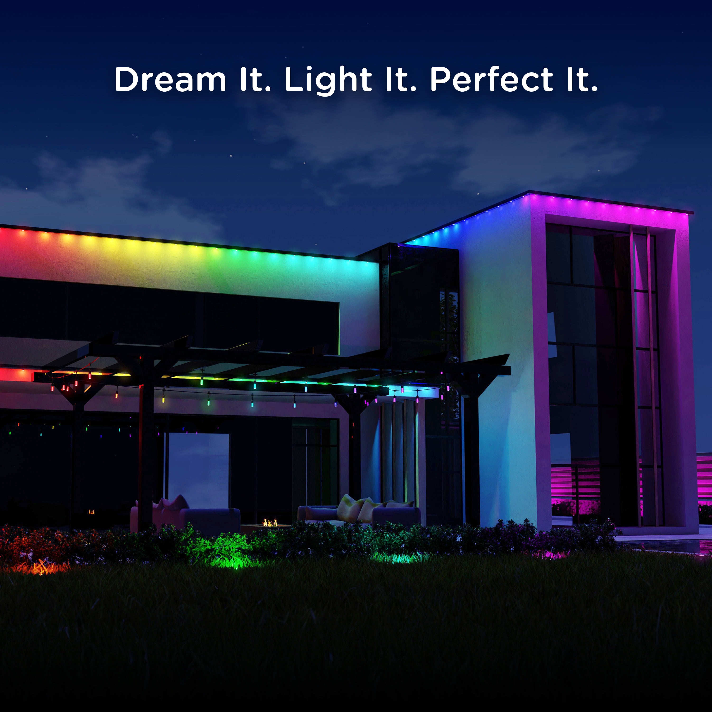 Enbrighten LED Wi-Fi Smart Modern Cafe Lights, Color Changing Outdoor String Lights for Backyard and Patio, 48ft