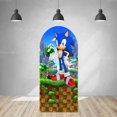 thumbnail image 3 of Fondo de arco de Sonics con erizo de doble cara para decoración de fiesta de cumpleaños de niños, baby shower, fotografía de fondo, accesorios de estudio, 3 of 5