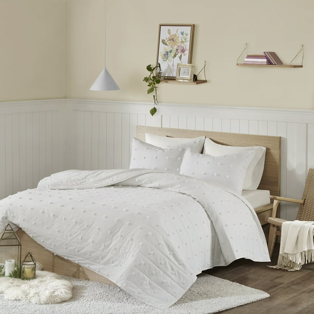 Home Essence Apartment Kay Cotton Jacquard Coverlet Set, Ivory, Full ...