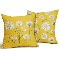 Spring Yellow Daisy Pillow Covers 18x18 Set of 2 Watercolor Floral Print Summer Flower Decorative Throw Pillows Outdoor Pillowcase Square Linen Farmhouse Cushion Case Decor for Couch Sofa Bed