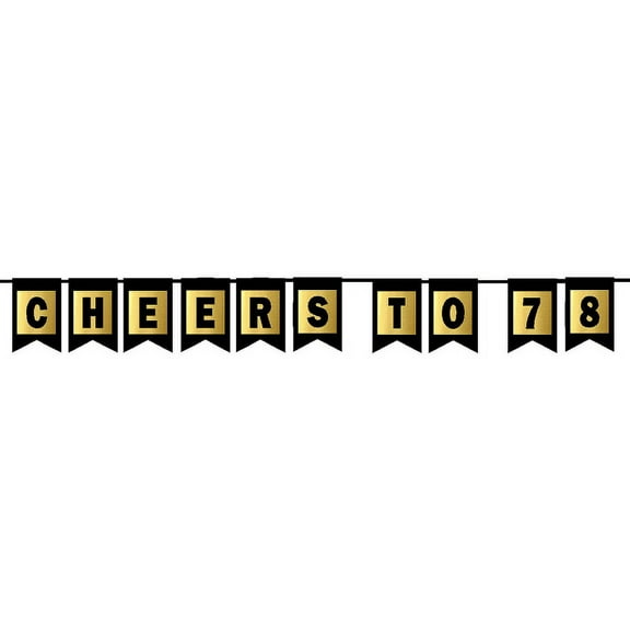 Cheers 78th Brithday Anniversary Black & Mettalic Gold Handing Party Wall Decoration Bunting Banner