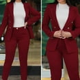 thumbnail image 6 of 2 Pcs/Set Lady Formal Coat Pants Set Turn-down Collar Double-breasted Long Sleeves Jacket Slim Fit Pure Color Trousers Casual Daily Wear Commuting Outfit, 6 of 8