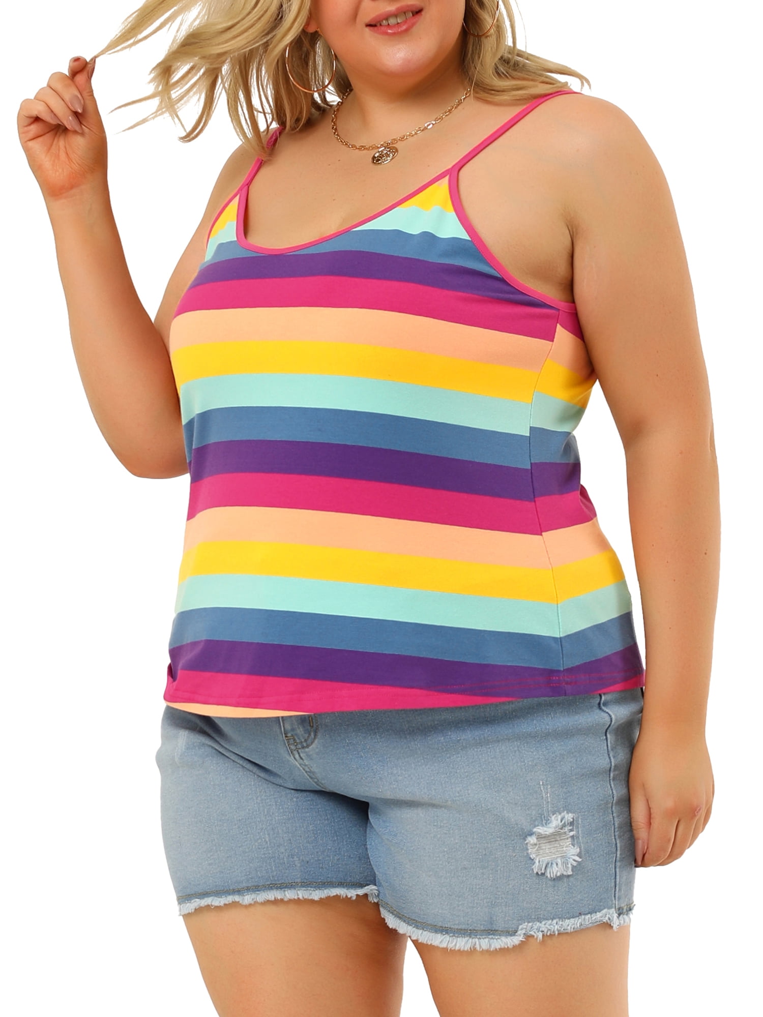 Sejour Womens Striped Twisted Waist Tank Top Plus Size 2X Sleeveless Stretch 