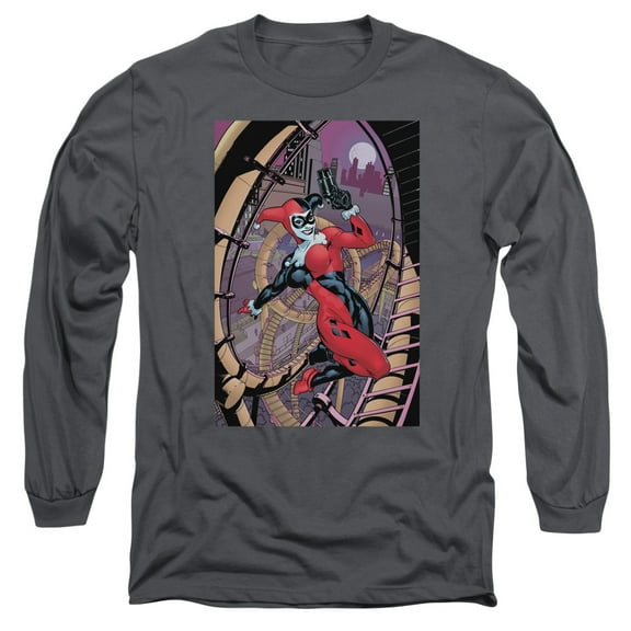 Batman Harley First Long Sleeve Adult 18/1 T-Shirt-Charcoal
