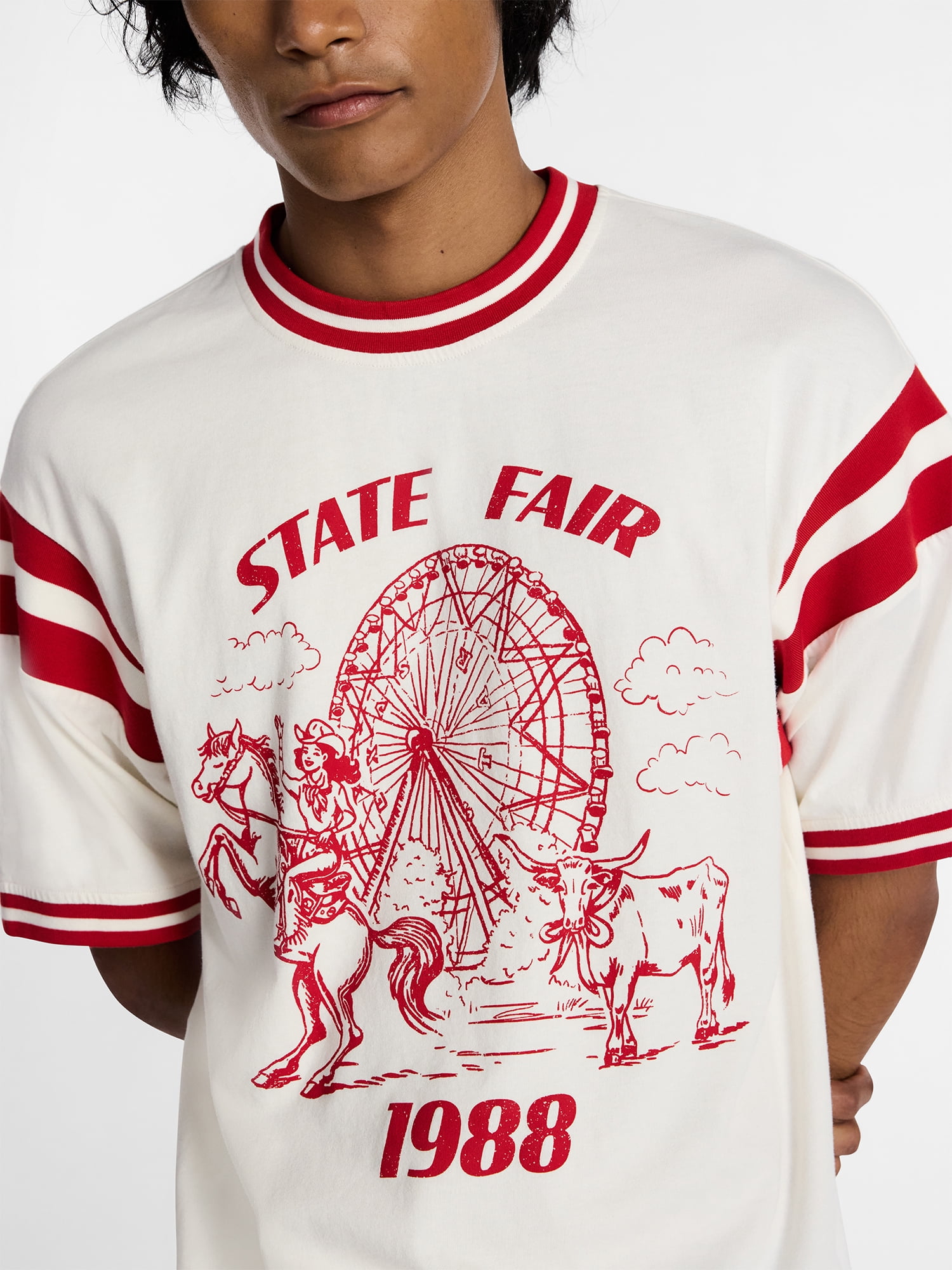 Kacey Lee Men's and Big Men's State Fair Graphic Ringer Tee, Sizes S-2XL