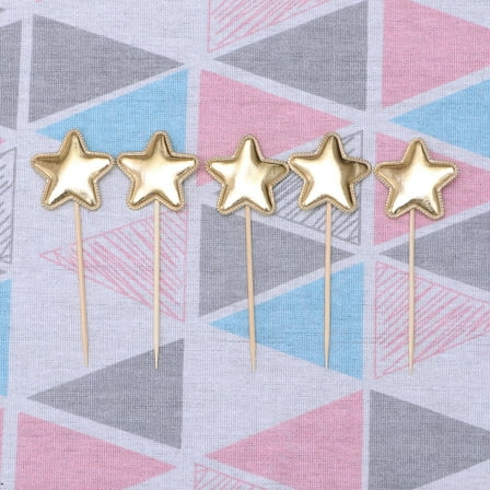 KALLORY 5Pcs Wooden Star Cake Decorations for Cakes and Cupcakes in 1.4x0.2x3.9in