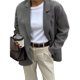 thumbnail image 1 of Blazer para Mujer, Informal, de Negocios, de Larga, con Solapa y Abertura Frontal, para Trabajo y con Bolsillos. Gris L, 1 of 8