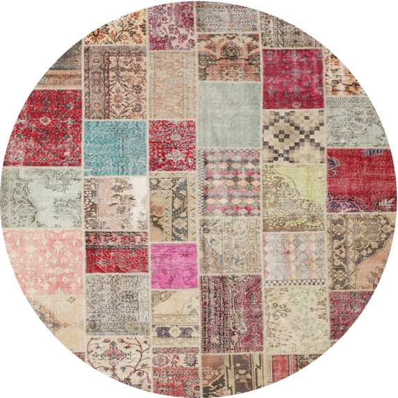 Ahgly Company Machine Washable Indoor Round Contemporary Rust Pink Area Rugs, 4' Round