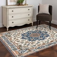 thumbnail image 5 of Vintage Ethnic Floral Washable Area Rug 3 x 5 ft Retro Navy Classical Bohemian Style , Soft Non Slip Rugs Stain Repellent Indoor Felt Carpet for Living Dining Room Bedroom Home Office, 5 of 9