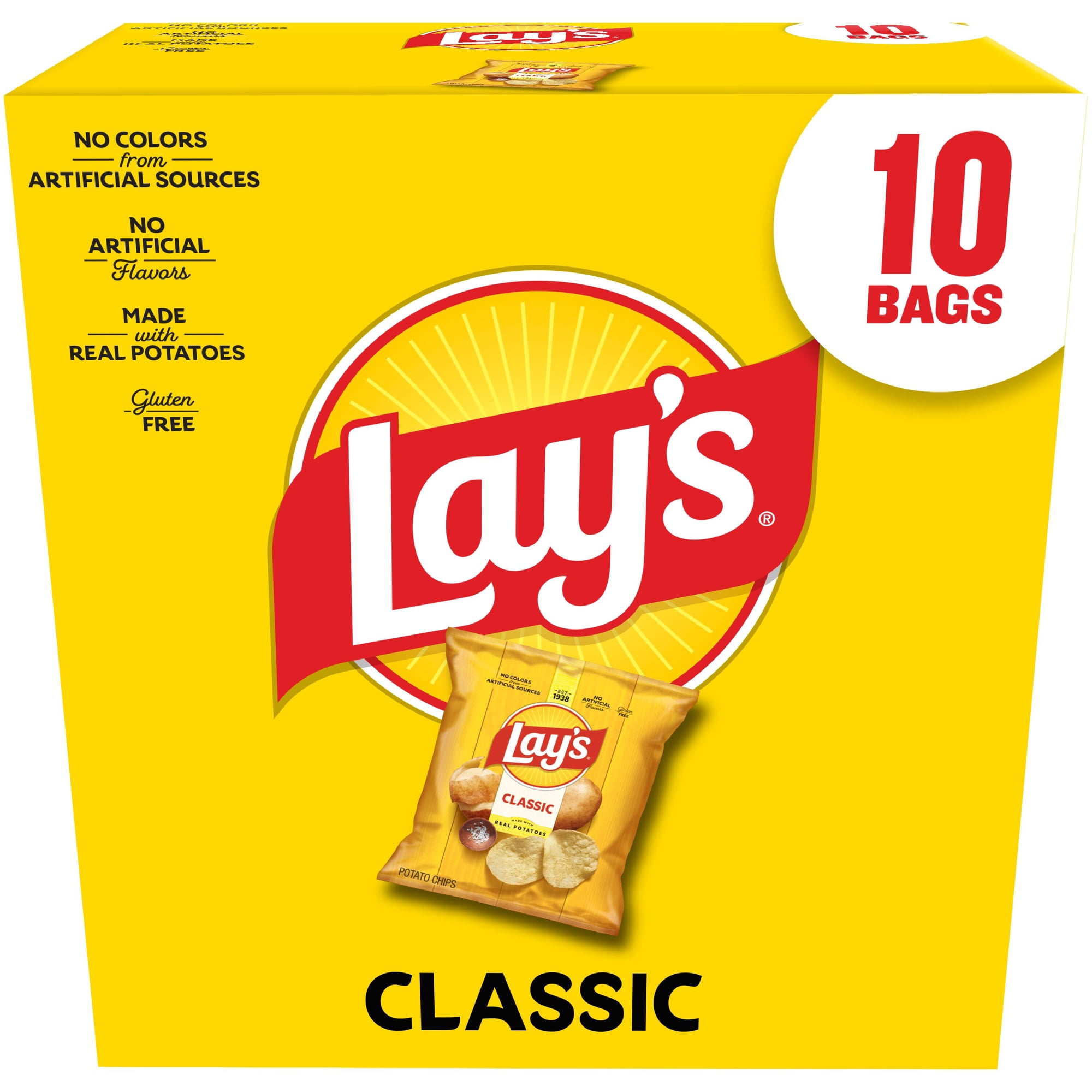Lay's Classic Potato Snack Chips, 1 oz Bags, 10 Count Multipack