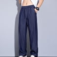 thumbnail image 2 of FRSASU Loose Straight Leg Pants for Men Cotton Thin Solid Color Elastic Waist Athletic Casual Pants with Pockets Blue, 2 of 9