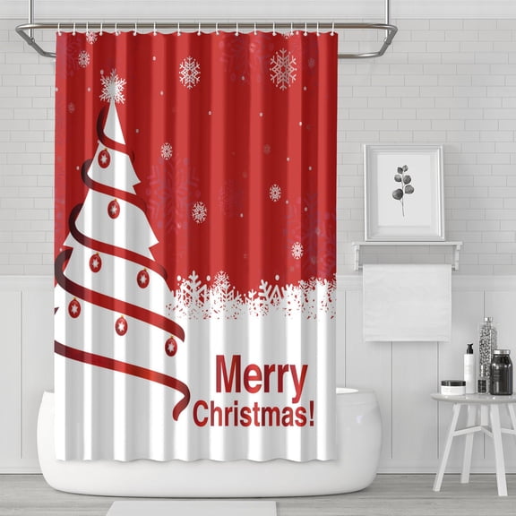 Merry Christmas Triangle Tree Shower Curtain,Washable Bath Curtain with Hooks Friendly Polyester Fabric Curtains for Halloween Thansgiving Christmas Hotel Dorm