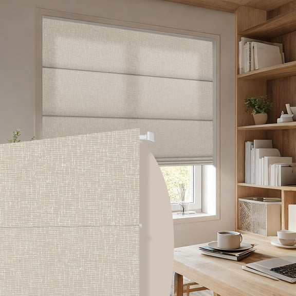 BERISSA No Drill No Tools Blackout Roman Shades for Indoor Windows Cordless, Tension Roman Blinds,Pull Down Window Shades for Home Office Easy to Install,70% Blackout Beige, ,34"W X 72"H
