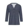 thumbnail image 4 of Enjoytime Cute Shirts for Women Striped Print V Neck 3/4 Length Tops Fashion Color Block Casual Loose Pullover Womens Blouse Tops, 4 of 5