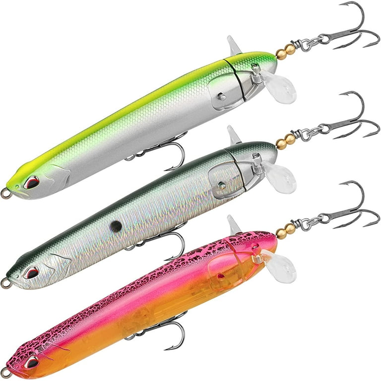 Topwater Fishing Lures with BKK Hooks, Plopper Fishing Lure for Bass  Catfish Pike Perch, Floating Minnow Bass Bait with Propeller Tail, Top Water  Pencil Plopper Lures Freshwater or Saltwater 