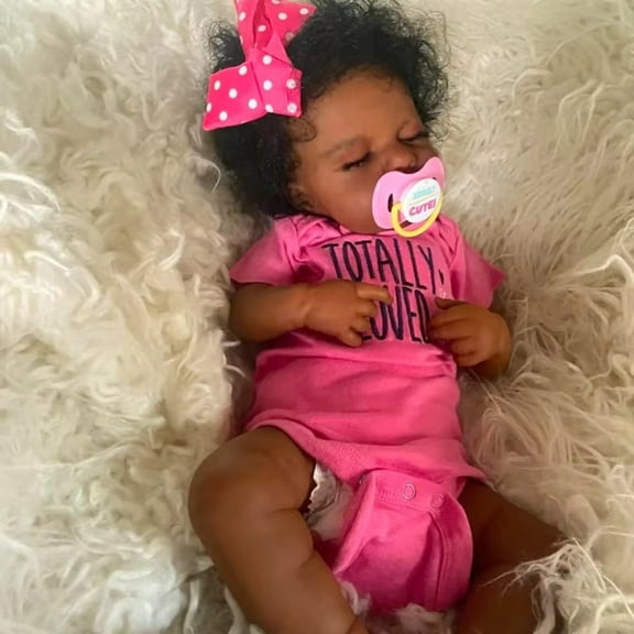 20 Inch Black Reborn Baby Doll – Lifelike African American Soft Cloth Body Doll – Realistic Handmade Toy for Girls Age 3 