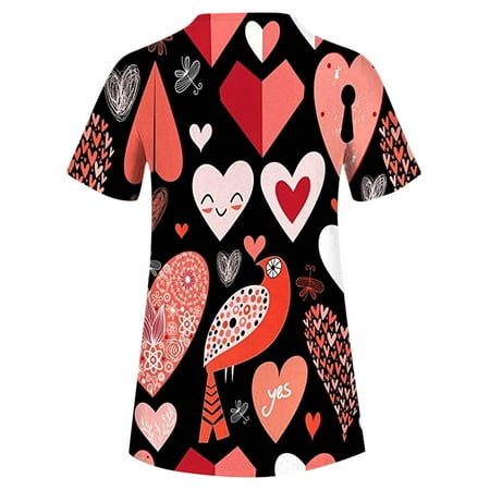 

Summer Tops for Women 2022 V Neck Nursing Scrubs for Women with Print Heart Grpahic tees Short Sleeve Tops Summer Plus Size Loose fit Workwear