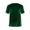 thumbnail image 6 of YUGYXL Womens Velvet Round Tops Short Sleeve Peplum Pleated Flowy Blouse Casual Loose Fit Crewneck Tshirts Green XXL, 6 of 7