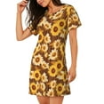 thumbnail image 2 of Vsdgher Vintage Motif Tournesol en Grain de Bois Chemise de Nuit à Manches Courtes Col Rond Mignonne Robe de Nuit Confortable, 2 of 6