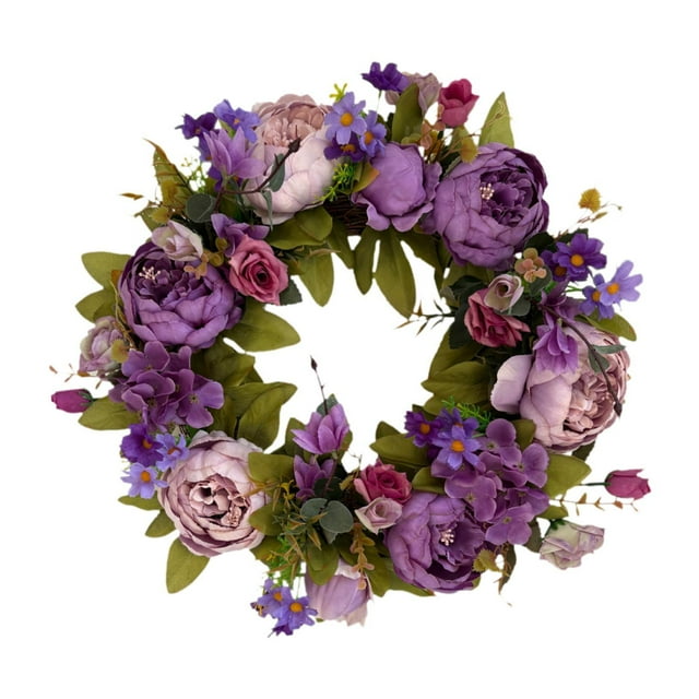 Corona de flores de peonía artificial para puerta de entrada, primavera verano decoración floral de 16 pulgadas para decoración interior al aire libre