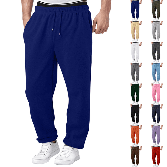 Baggy Sweatpants Mens Casual Straight Wide Leg Sweat Pants Drawstring Workout Athletic Gym Jogger with Pockets Blue S